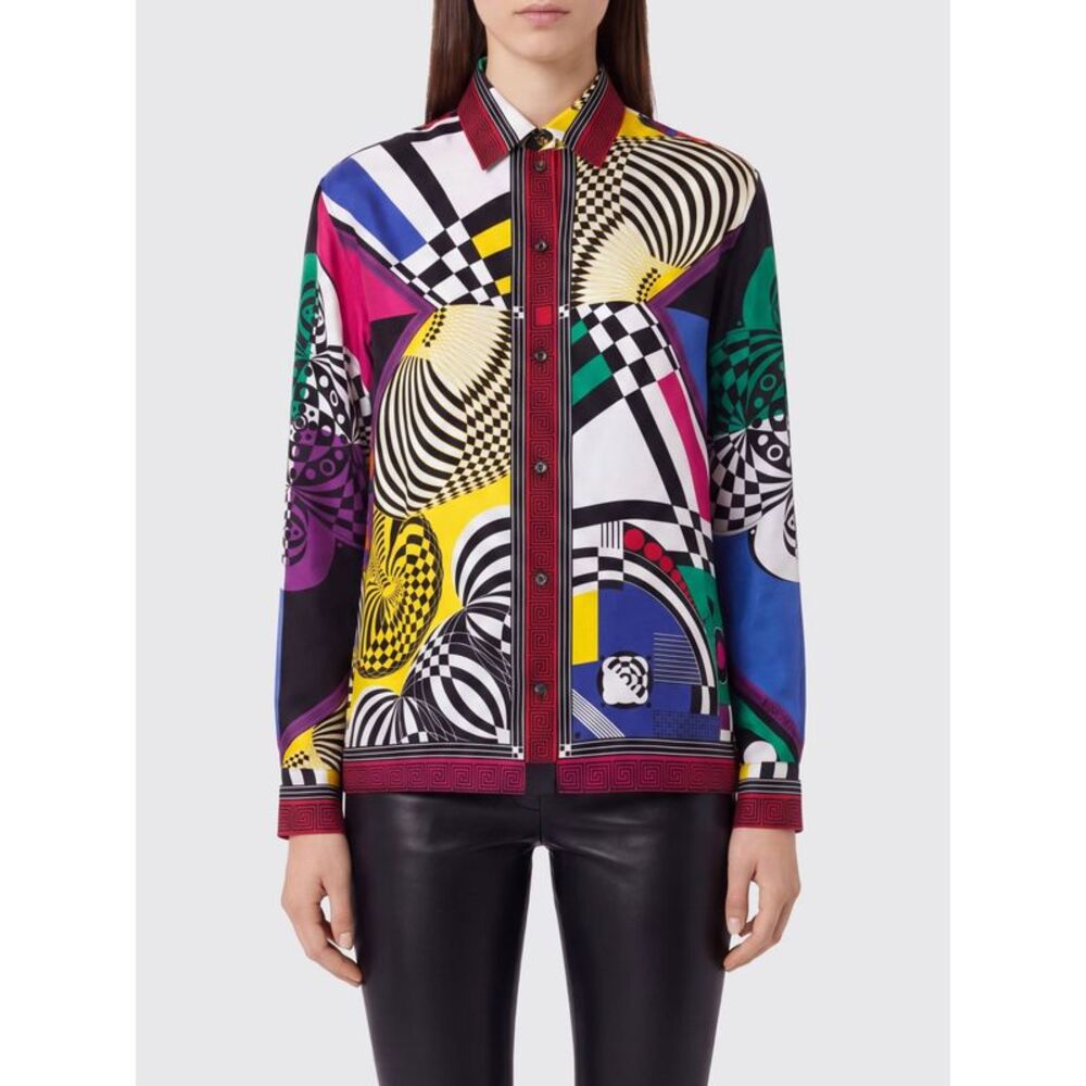 Versace Women Versace Optical Print Pure Silk Shirt With French Collar